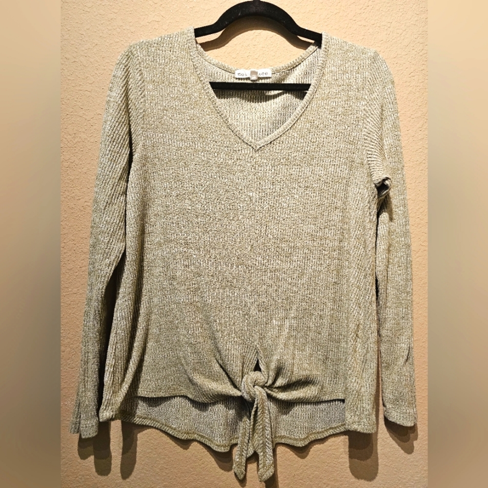 Mesh & Lace Ribbed Olive Green Long Sleeve Size S